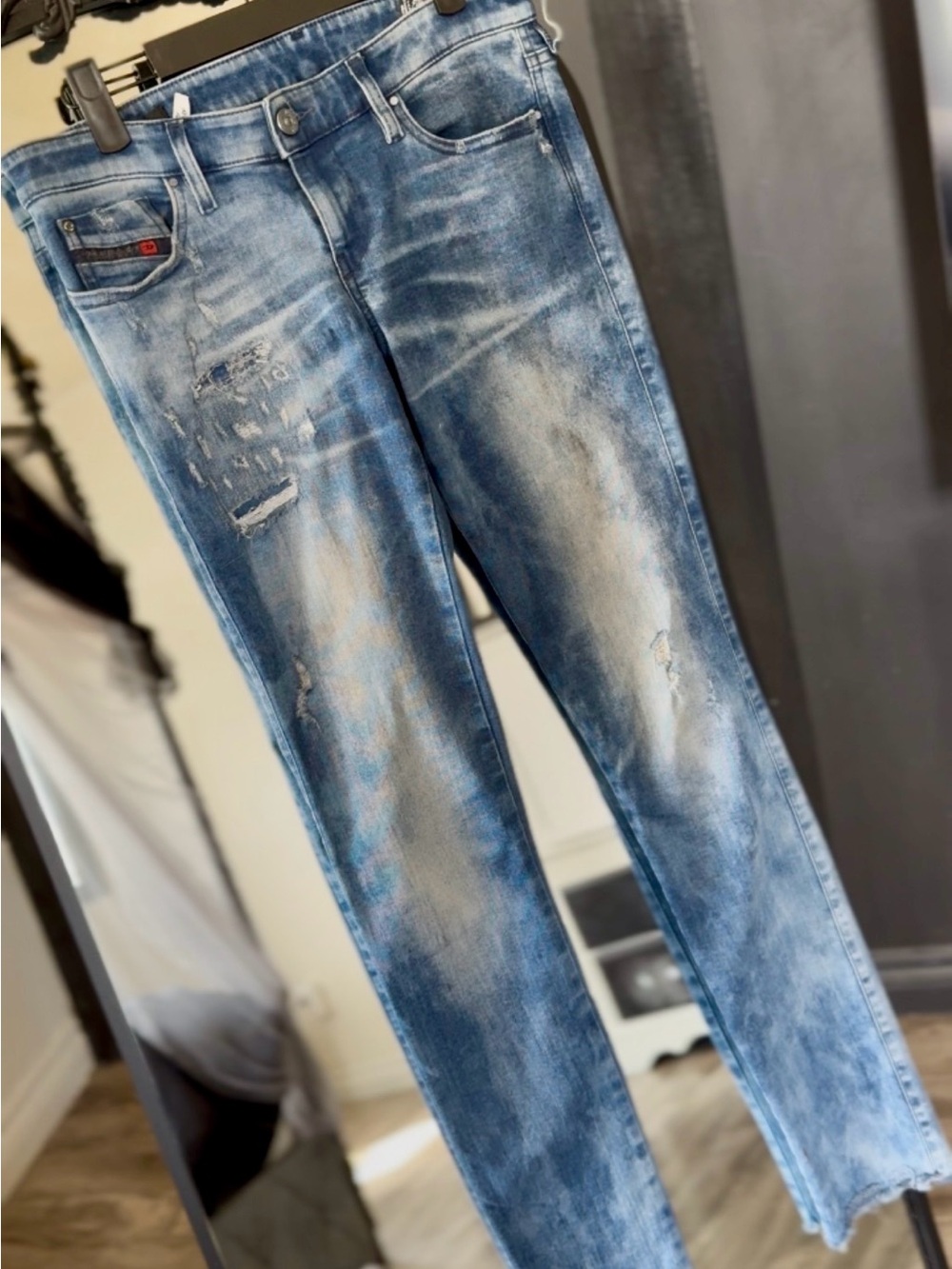 Diesel High-Rise Distressed Faded Blue Jeans